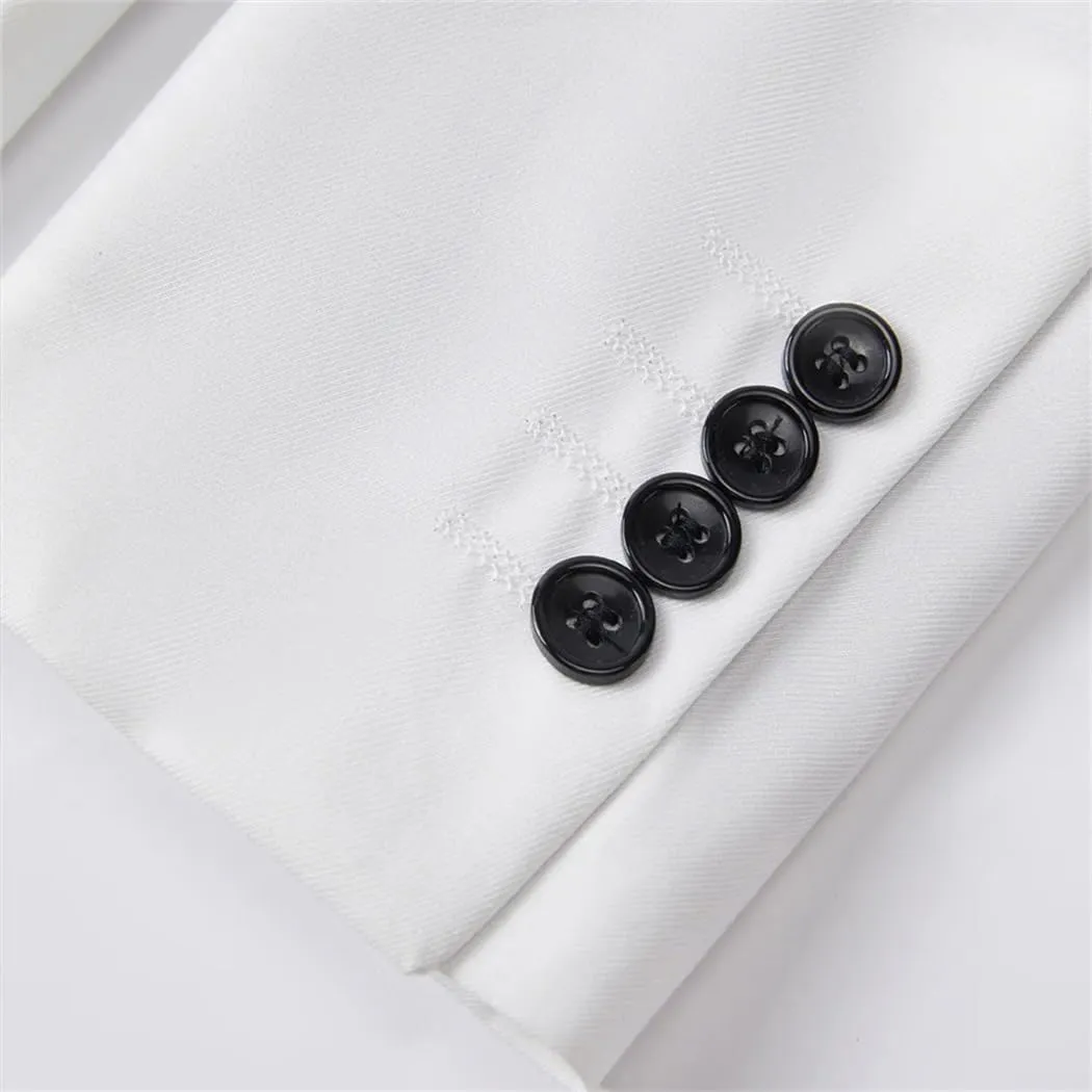 MenS Black &White Contrast Color Suit Male Party 2 Pcs Blazers Jacket Pants Sets