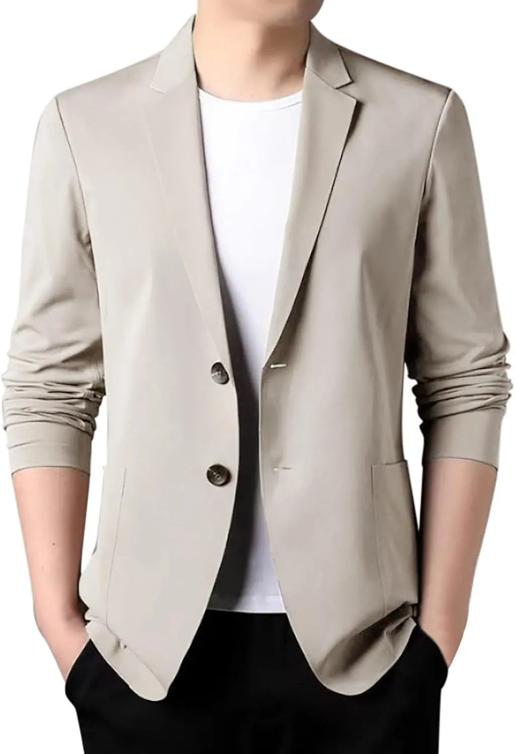 Men's Blazer Sports Coat, Summer Slim Fit 2 Button Solid Color Summer Lightweight Casual Stretch Tuxedo Suits Jackets