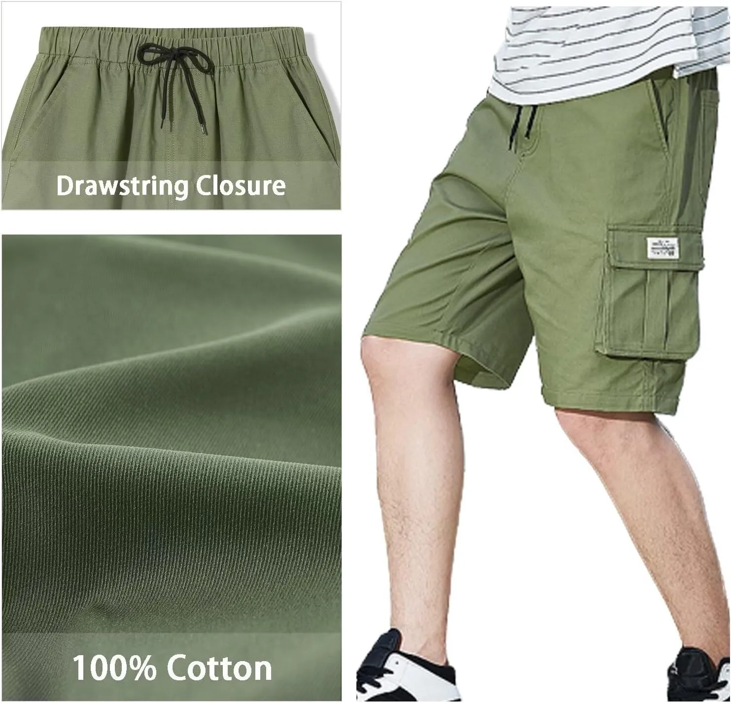 Men's Cargo Elastic Waist Drawstring Shorts Relaxed Fit Casual Summer Shorts with Multiple Pockets