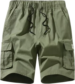 Men's Cargo Elastic Waist Drawstring Shorts Relaxed Fit Casual Summer Shorts with Multiple Pockets