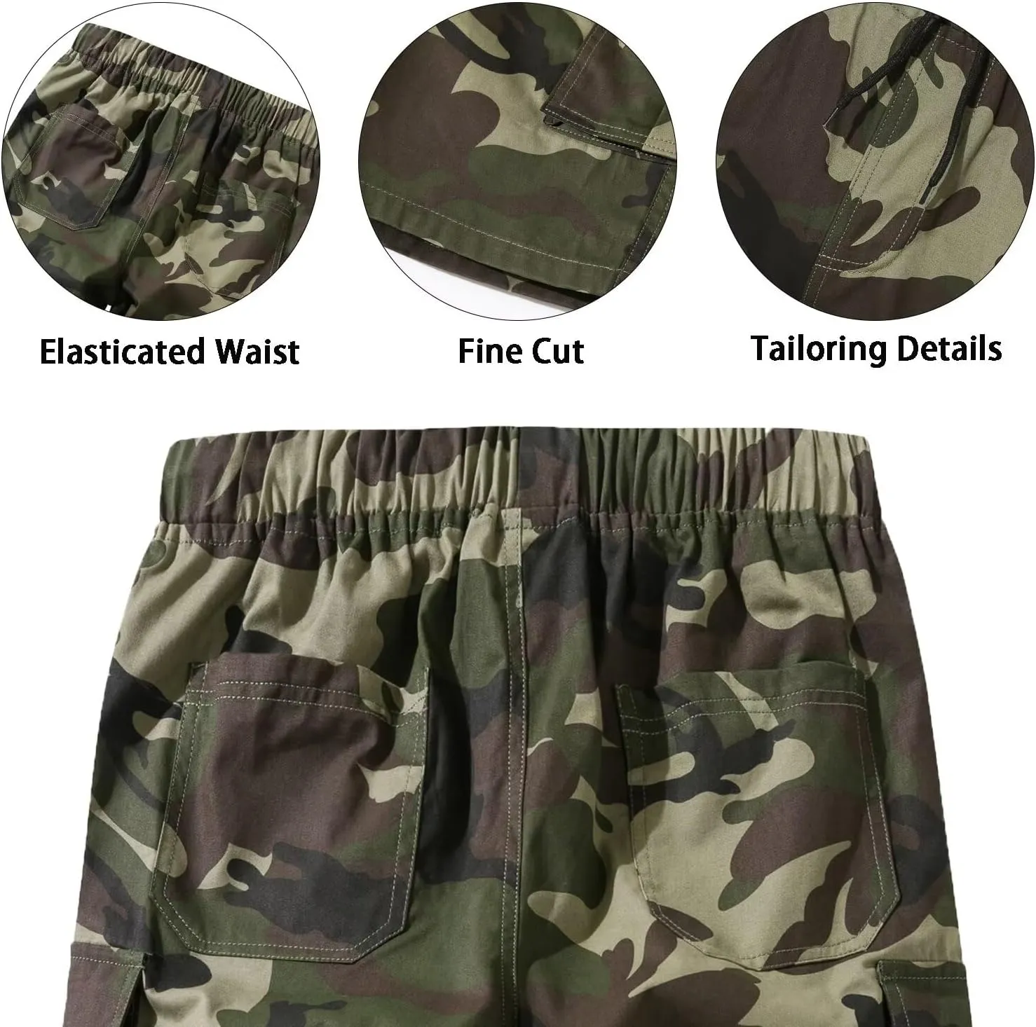 Men's Cargo Elastic Waist Drawstring Shorts Relaxed Fit Casual Summer Shorts with Multiple Pockets