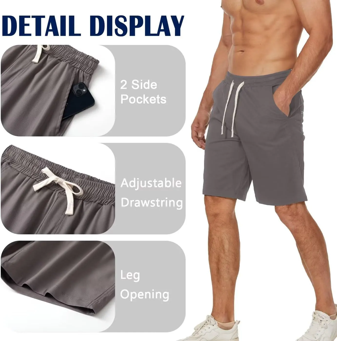 Men's Cargo Elastic Waist Drawstring Shorts Relaxed Fit Casual Summer Shorts with Multiple Pockets