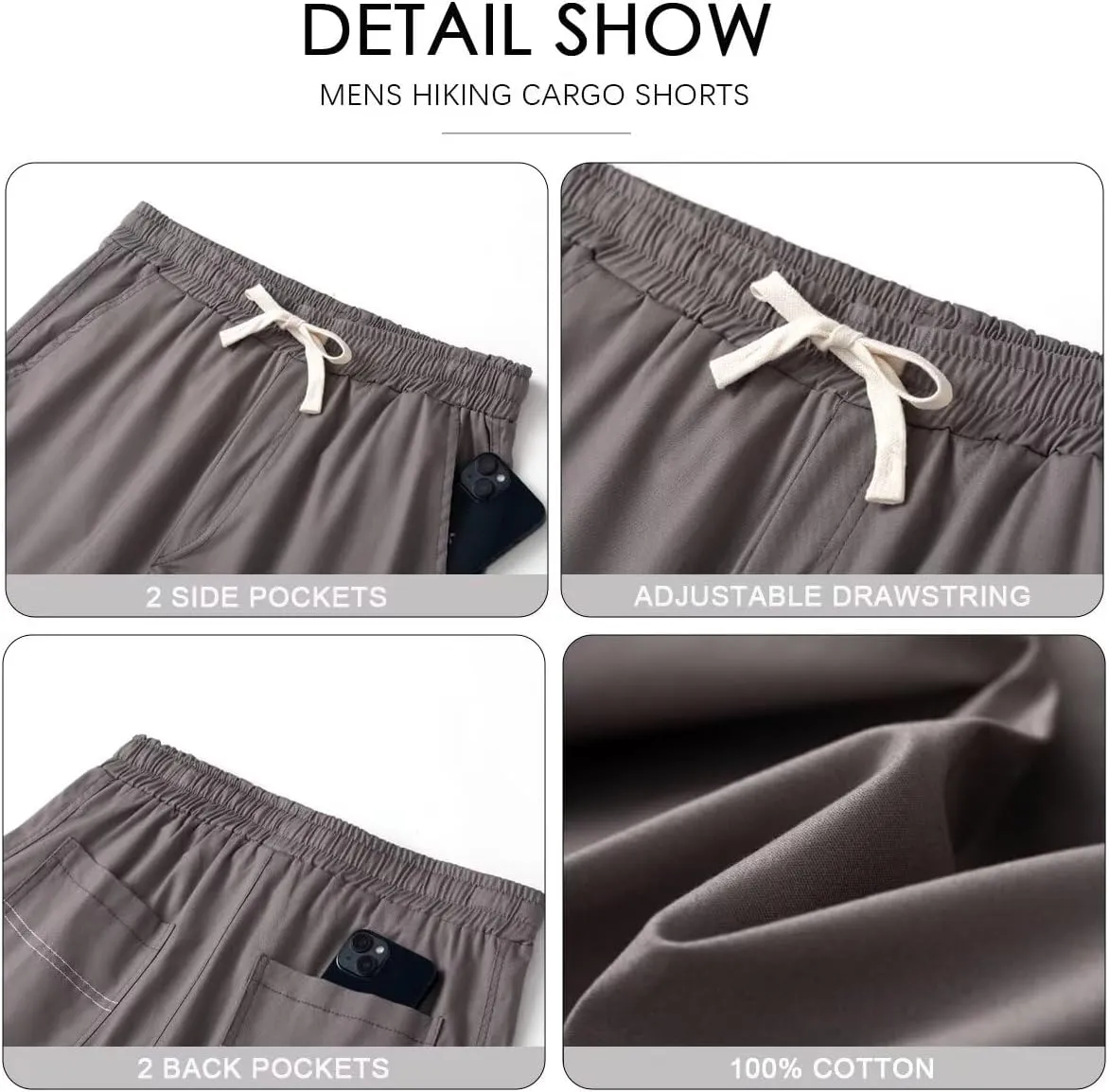 Men's Cargo Elastic Waist Drawstring Shorts Relaxed Fit Casual Summer Shorts with Multiple Pockets