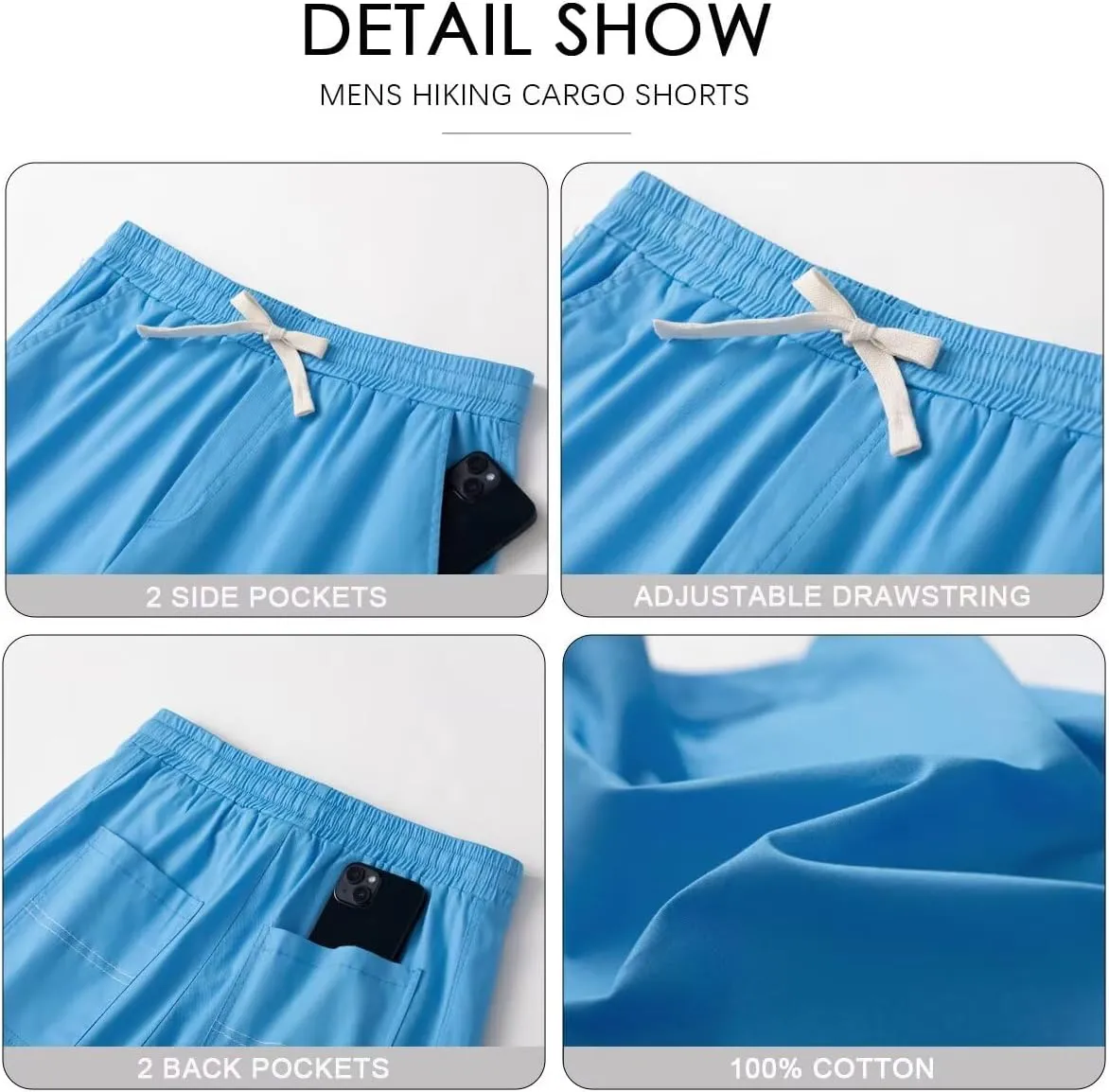 Men's Cargo Elastic Waist Drawstring Shorts Relaxed Fit Casual Summer Shorts with Multiple Pockets