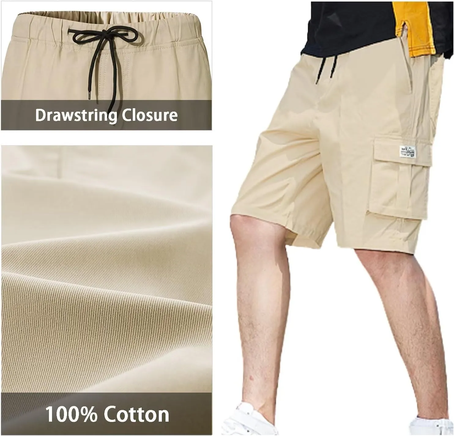 Men's Cargo Elastic Waist Drawstring Shorts Relaxed Fit Casual Summer Shorts with Multiple Pockets