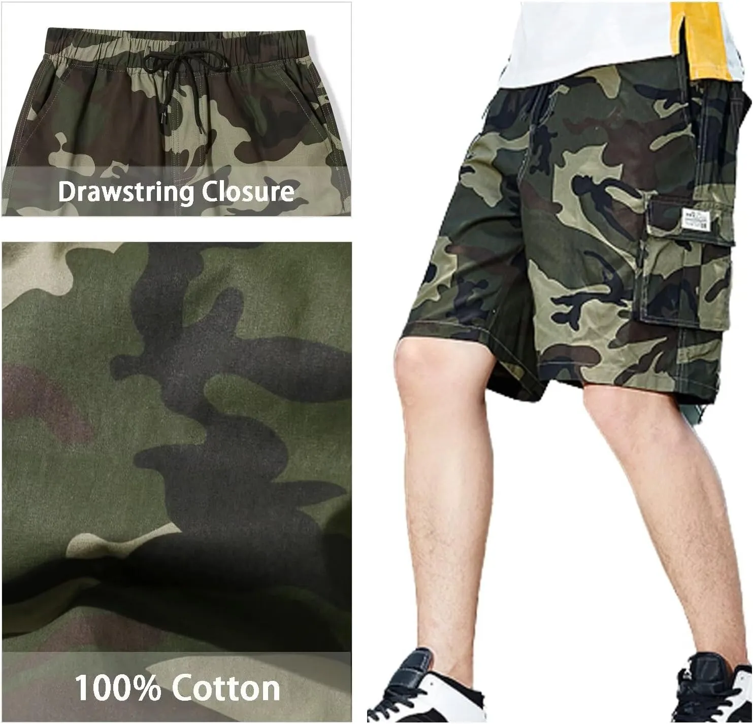 Men's Cargo Elastic Waist Drawstring Shorts Relaxed Fit Casual Summer Shorts with Multiple Pockets