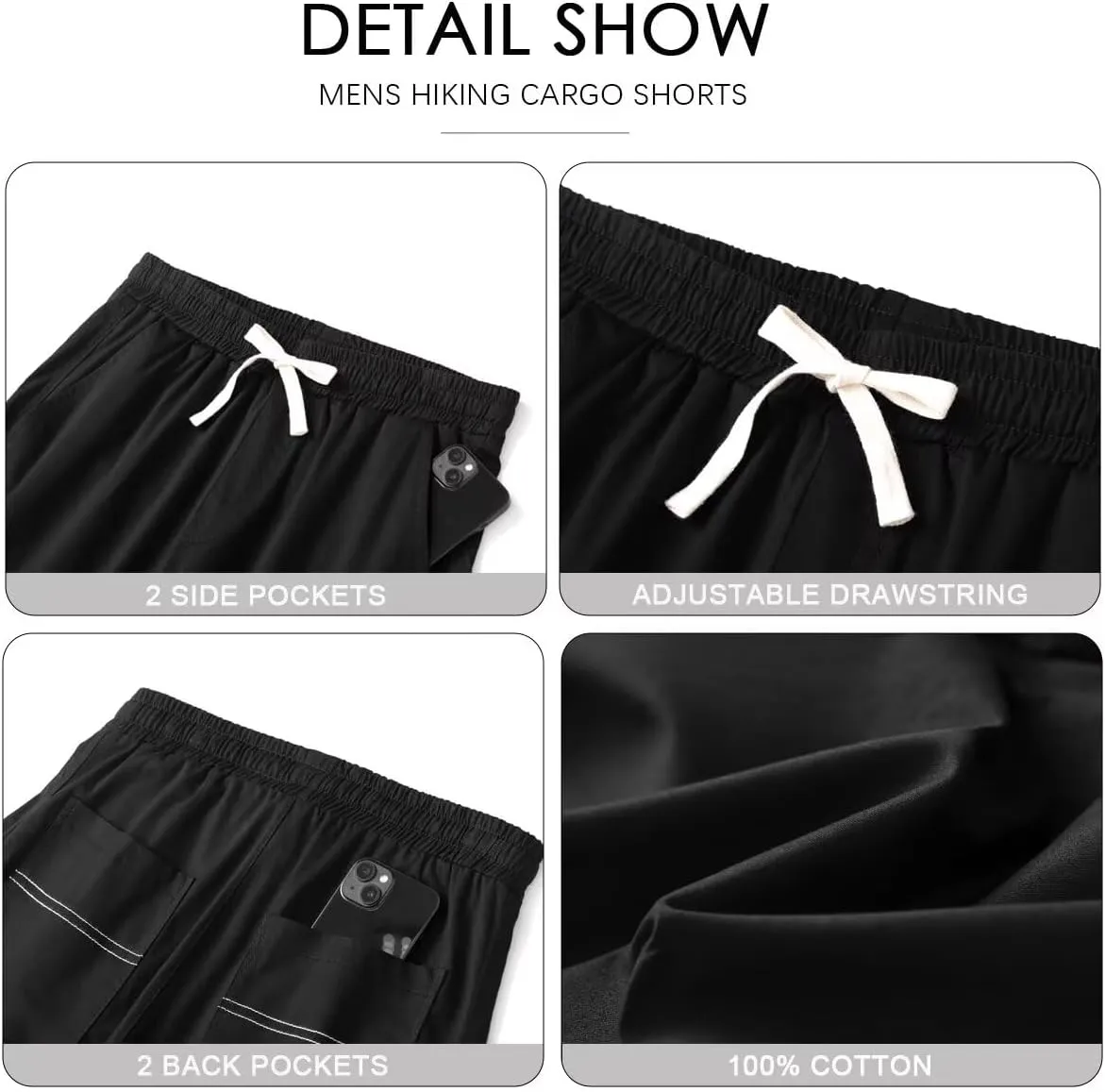 Men's Cargo Elastic Waist Drawstring Shorts Relaxed Fit Casual Summer Shorts with Multiple Pockets