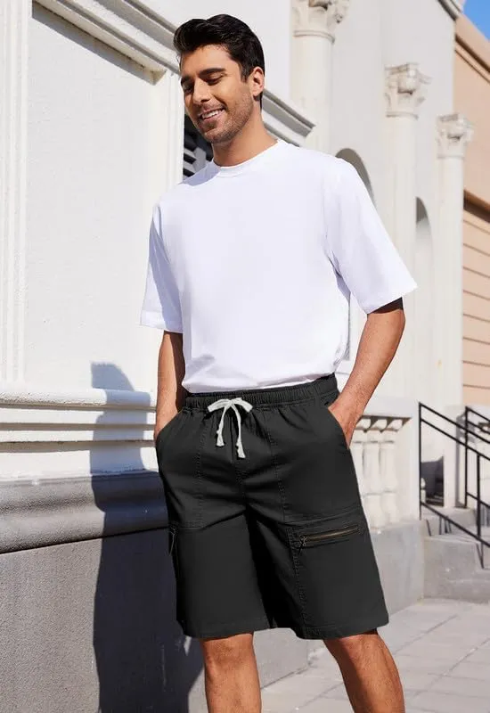 Men's Cargo Shorts 6-Pocket Relaxed Fit Drawstring Elastic Waist Outdoor Shorts Lightweight Utility Casual Shorts