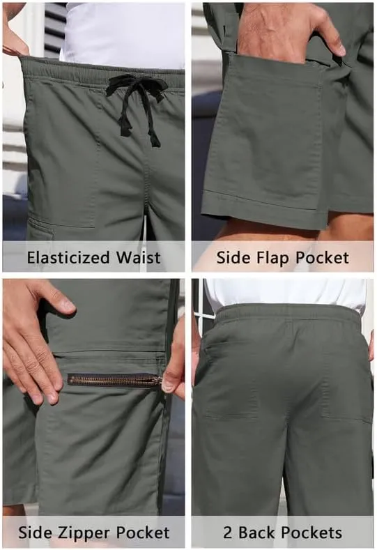 Men's Cargo Shorts 6-Pocket Relaxed Fit Drawstring Elastic Waist Outdoor Shorts Lightweight Utility Casual Shorts