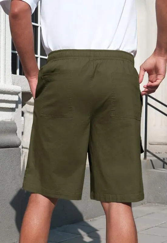 Men's Cargo Shorts 6-Pocket Relaxed Fit Drawstring Elastic Waist Outdoor Shorts Lightweight Utility Casual Shorts