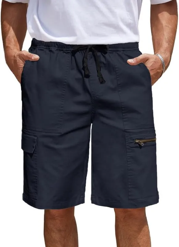 Men's Cargo Shorts 6-Pocket Relaxed Fit Drawstring Elastic Waist Outdoor Shorts Lightweight Utility Casual Shorts