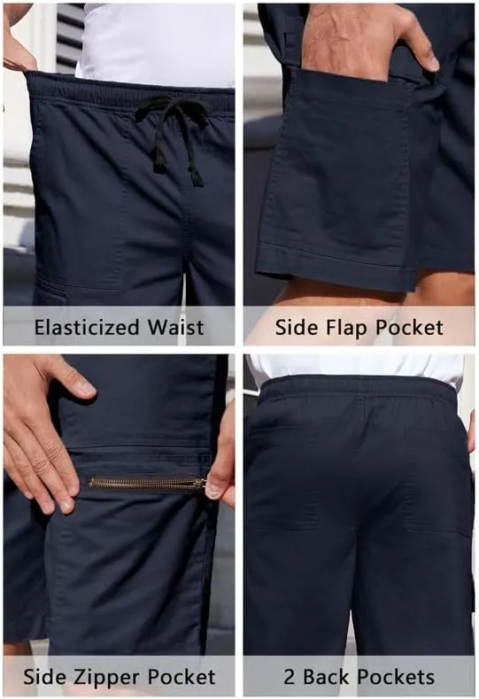 Men's Cargo Shorts 6-Pocket Relaxed Fit Drawstring Elastic Waist Outdoor Shorts Lightweight Utility Casual Shorts