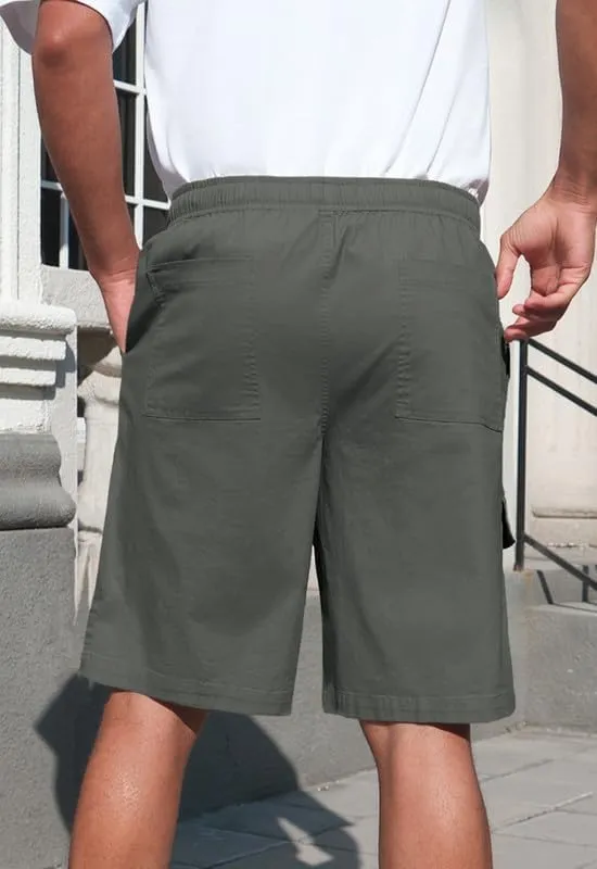 Men's Cargo Shorts 6-Pocket Relaxed Fit Drawstring Elastic Waist Outdoor Shorts Lightweight Utility Casual Shorts