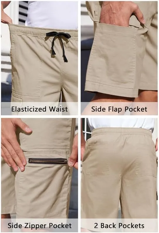 Men's Cargo Shorts 6-Pocket Relaxed Fit Drawstring Elastic Waist Outdoor Shorts Lightweight Utility Casual Shorts