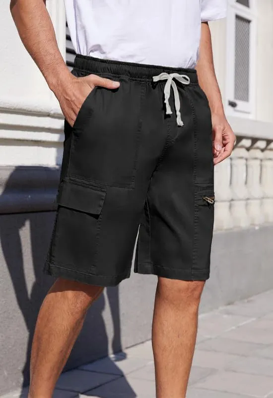 Men's Cargo Shorts 6-Pocket Relaxed Fit Drawstring Elastic Waist Outdoor Shorts Lightweight Utility Casual Shorts