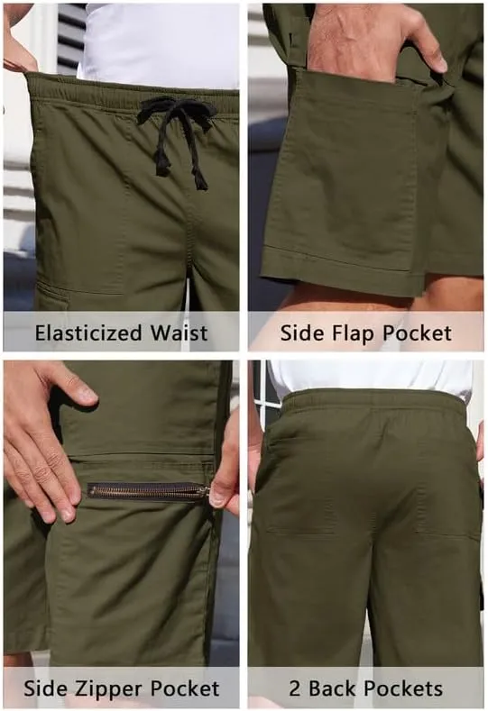 Men's Cargo Shorts 6-Pocket Relaxed Fit Drawstring Elastic Waist Outdoor Shorts Lightweight Utility Casual Shorts