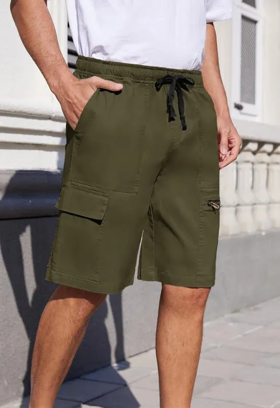 Men's Cargo Shorts 6-Pocket Relaxed Fit Drawstring Elastic Waist Outdoor Shorts Lightweight Utility Casual Shorts
