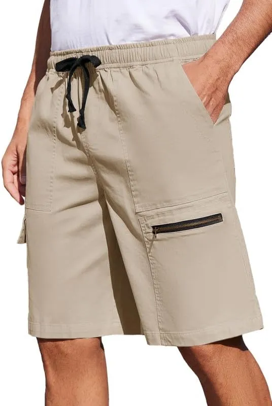 Men's Cargo Shorts 6-Pocket Relaxed Fit Drawstring Elastic Waist Outdoor Shorts Lightweight Utility Casual Shorts