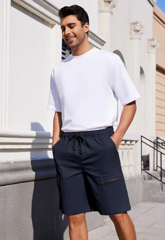 Men's Cargo Shorts 6-Pocket Relaxed Fit Drawstring Elastic Waist Outdoor Shorts Lightweight Utility Casual Shorts