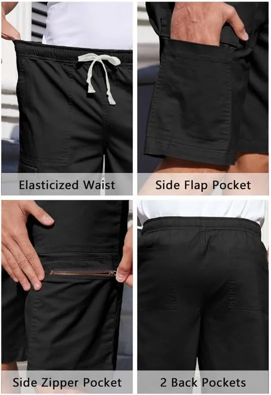 Men's Cargo Shorts 6-Pocket Relaxed Fit Drawstring Elastic Waist Outdoor Shorts Lightweight Utility Casual Shorts