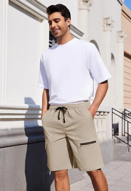 Men's Cargo Shorts 6-Pocket Relaxed Fit Drawstring Elastic Waist Outdoor Shorts Lightweight Utility Casual Shorts