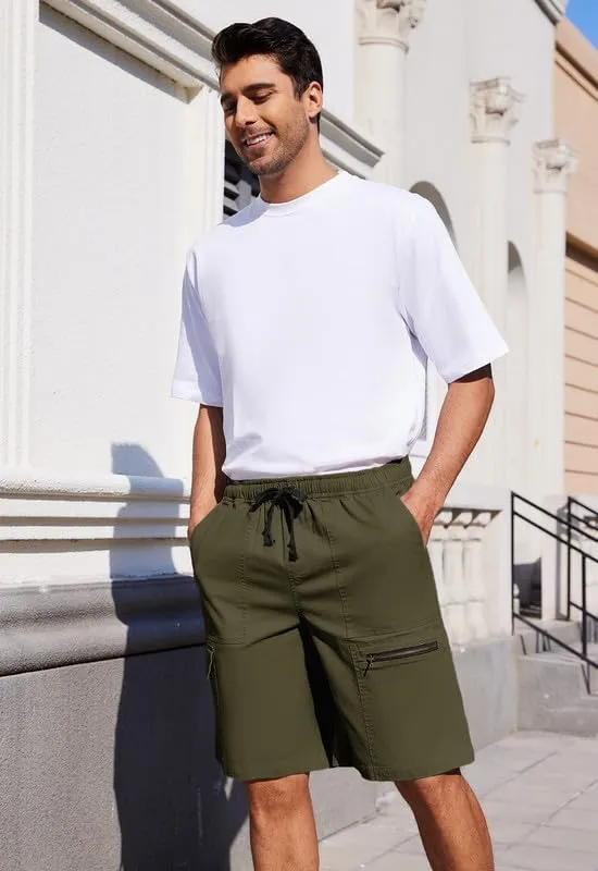 Men's Cargo Shorts 6-Pocket Relaxed Fit Drawstring Elastic Waist Outdoor Shorts Lightweight Utility Casual Shorts
