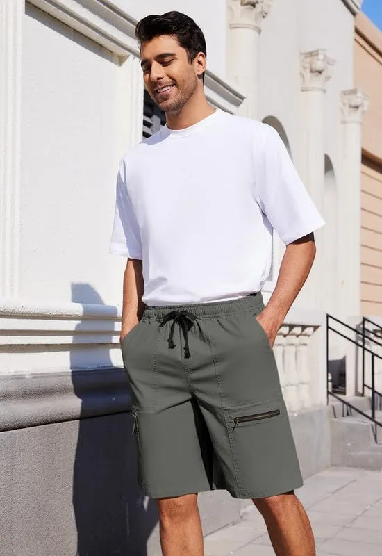 Men's Cargo Shorts 6-Pocket Relaxed Fit Drawstring Elastic Waist Outdoor Shorts Lightweight Utility Casual Shorts