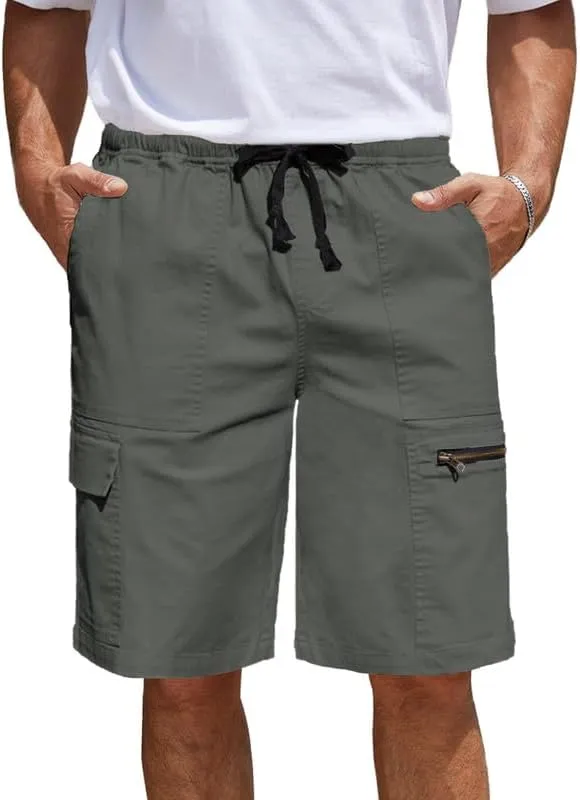 Men's Cargo Shorts 6-Pocket Relaxed Fit Drawstring Elastic Waist Outdoor Shorts Lightweight Utility Casual Shorts