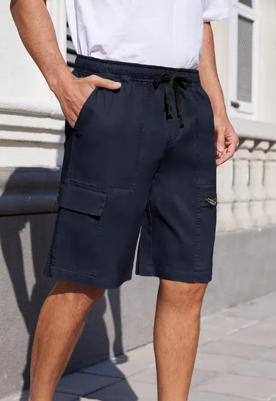 Men's Cargo Shorts 6-Pocket Relaxed Fit Drawstring Elastic Waist Outdoor Shorts Lightweight Utility Casual Shorts