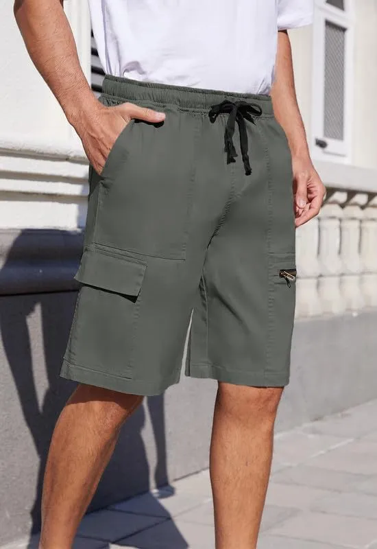 Men's Cargo Shorts 6-Pocket Relaxed Fit Drawstring Elastic Waist Outdoor Shorts Lightweight Utility Casual Shorts