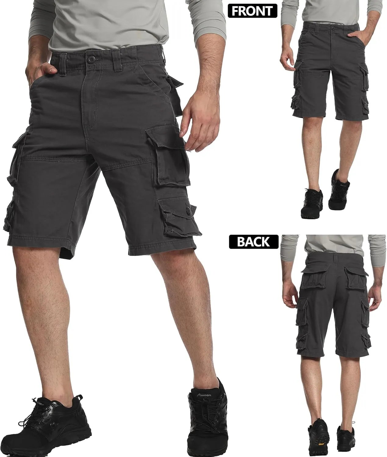 Mens Cargo Shorts Cotton Relaxed Fit Camo Shorts Casual Work Shorts with 9 Pockets No Belt