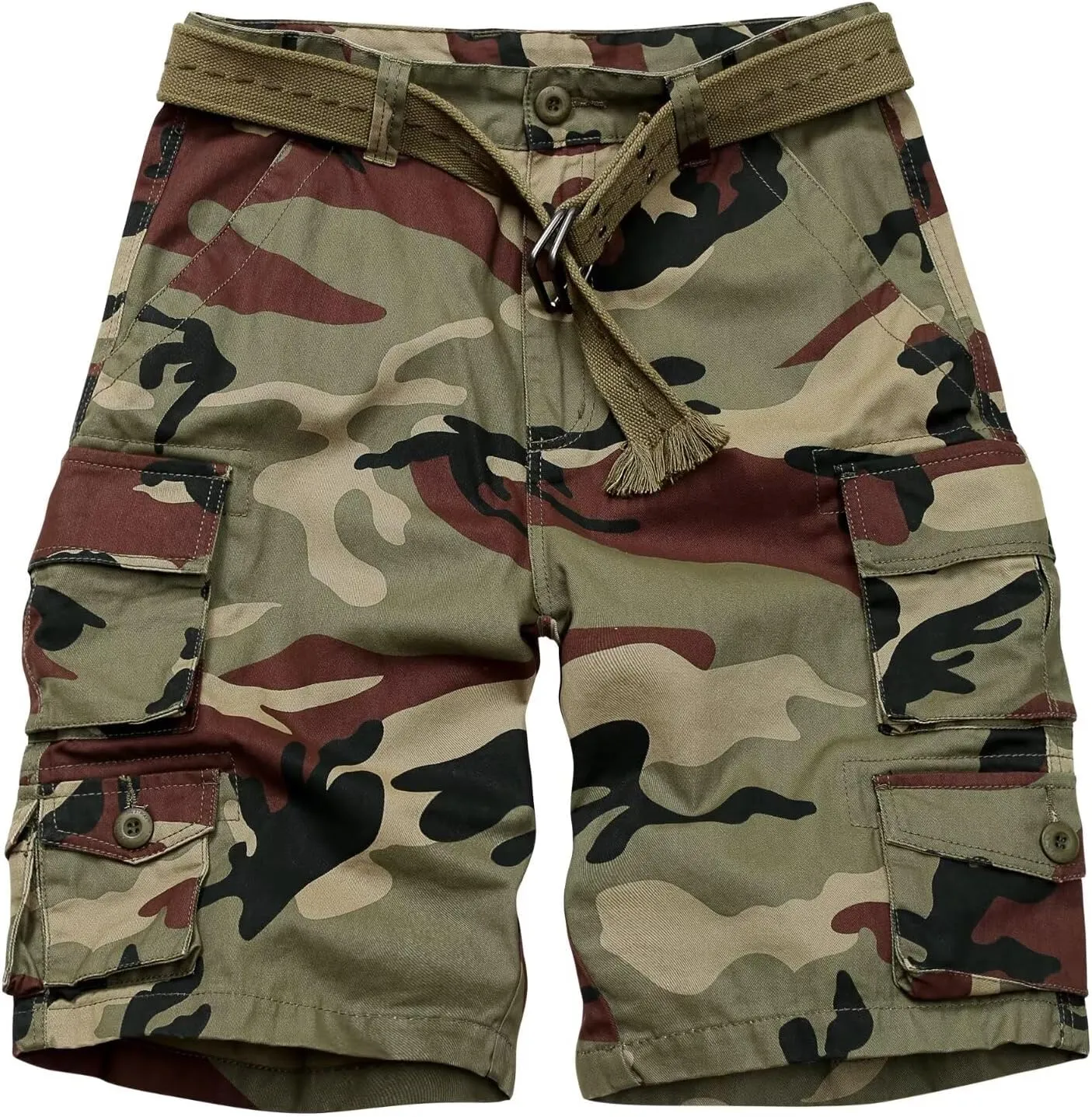 Mens Cargo Shorts Cotton Relaxed Fit Camo Shorts Casual Work Shorts with 9 Pockets No Belt