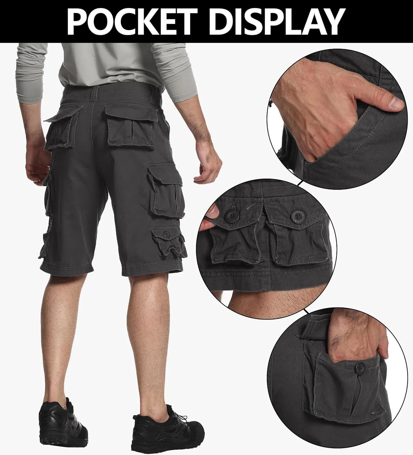 Mens Cargo Shorts Cotton Relaxed Fit Camo Shorts Casual Work Shorts with 9 Pockets No Belt