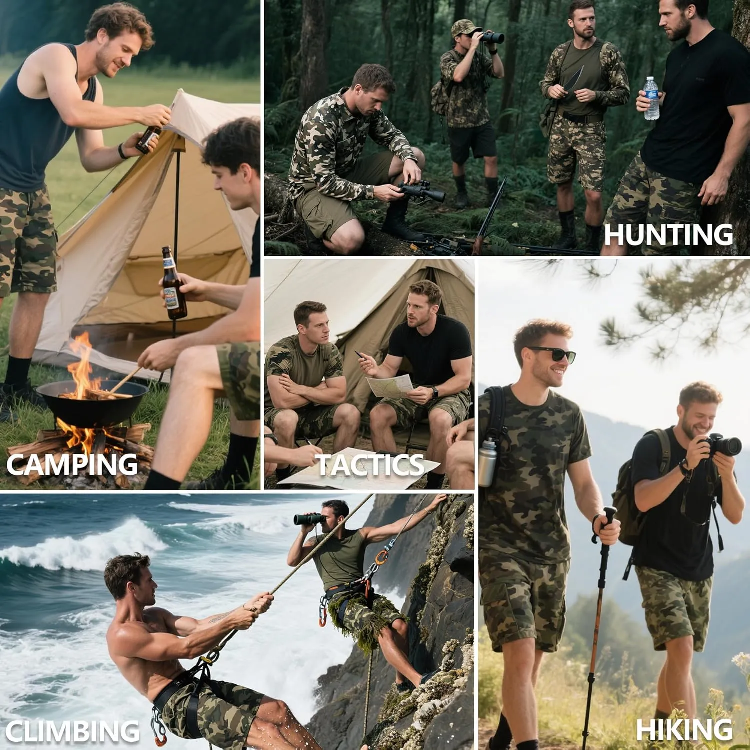 Mens Cargo Shorts Cotton Relaxed Fit Camo Shorts Casual Work Shorts with 9 Pockets No Belt
