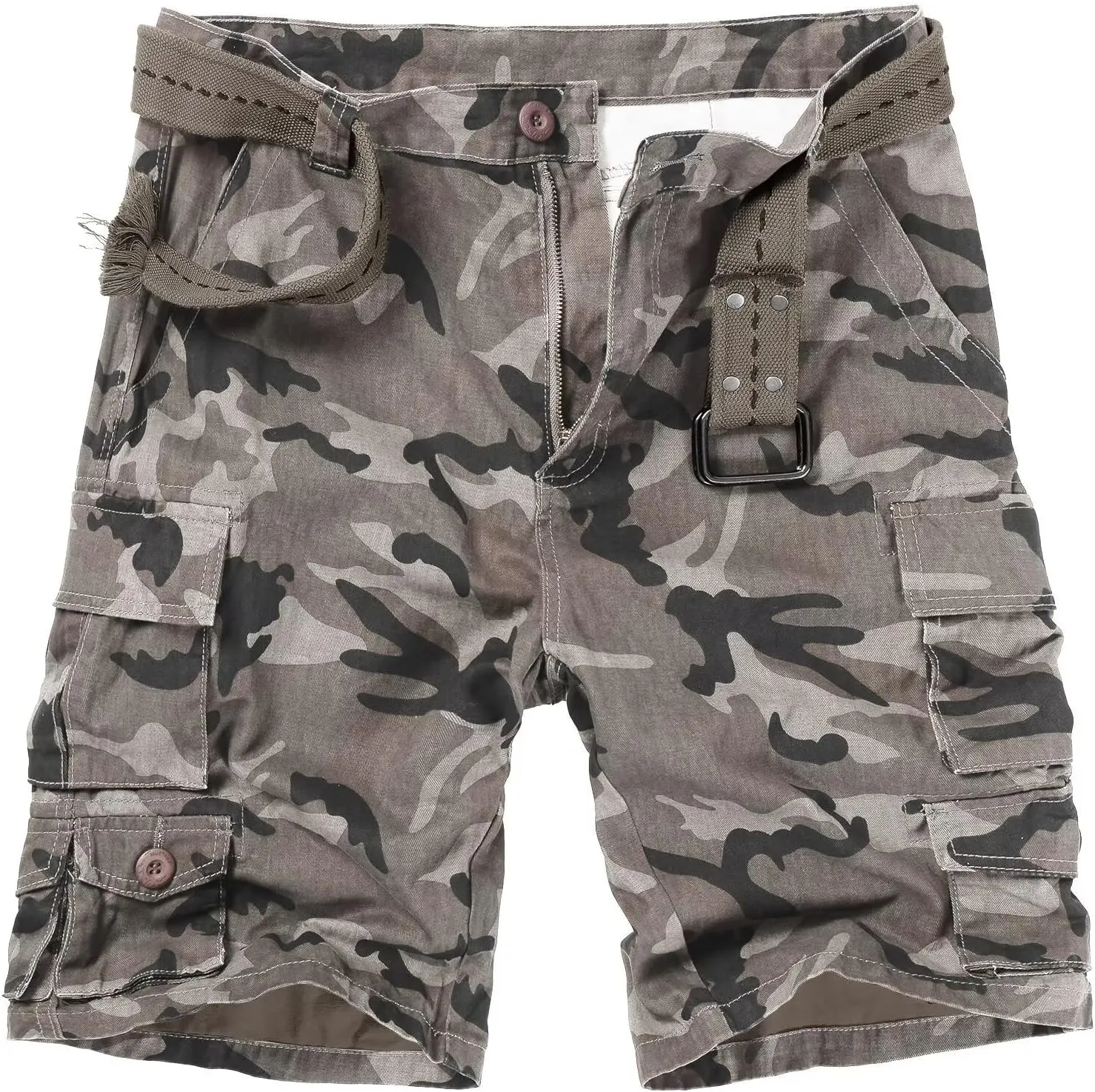 Mens Cargo Shorts Cotton Relaxed Fit Camo Shorts Casual Work Shorts with 9 Pockets No Belt