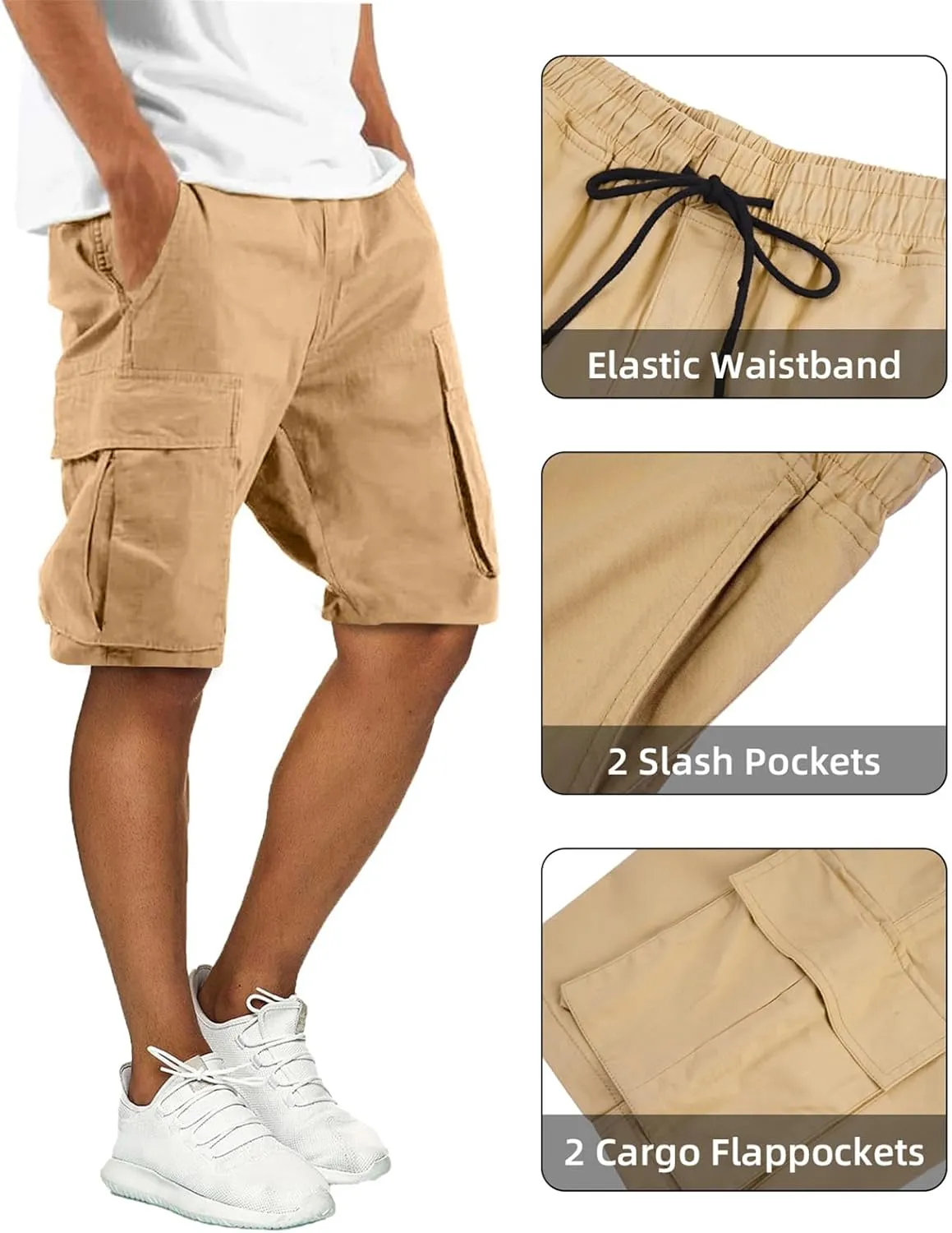 Mens Cargo Shorts Outdoor Hiking Casual Shorts for Men Relaxed Fit Cotton Shorts with Pockets