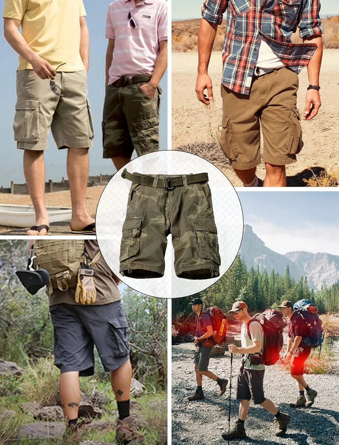 Mens Cargo Shorts Relaxed Fit Camo Casual Shorts Multi-Pocket Work Shorts with Pockets 11" Inseam