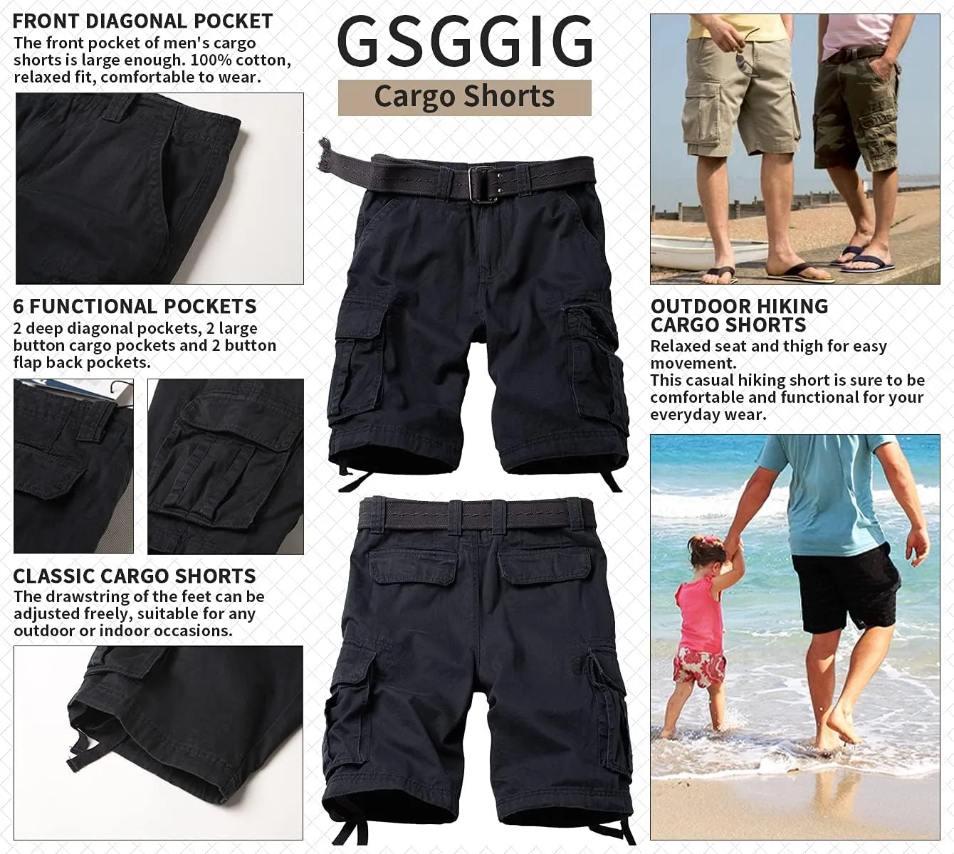 Mens Cargo Shorts Relaxed Fit Camo Casual Shorts Multi-Pocket Work Shorts with Pockets 11" Inseam