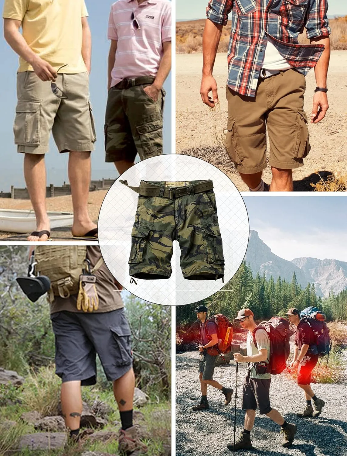 Mens Cargo Shorts Relaxed Fit Camo Casual Shorts Multi-Pocket Work Shorts with Pockets 11" Inseam