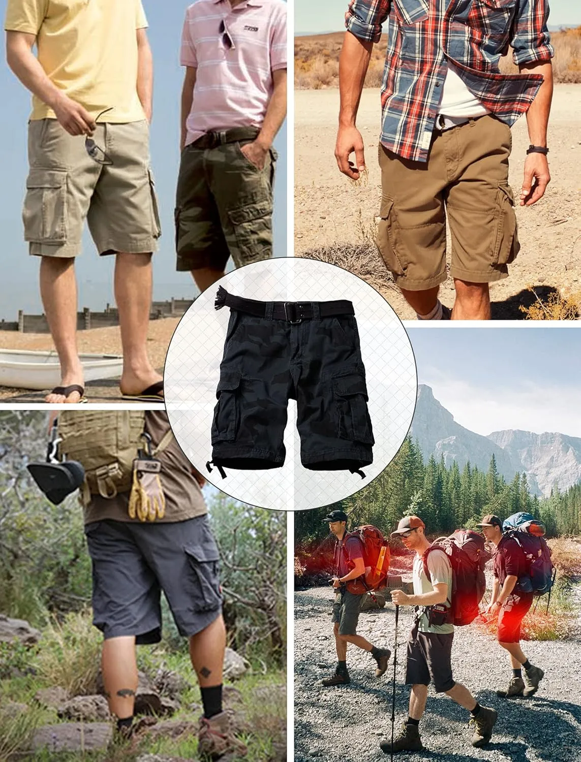 Mens Cargo Shorts Relaxed Fit Camo Casual Shorts Multi-Pocket Work Shorts with Pockets 11" Inseam