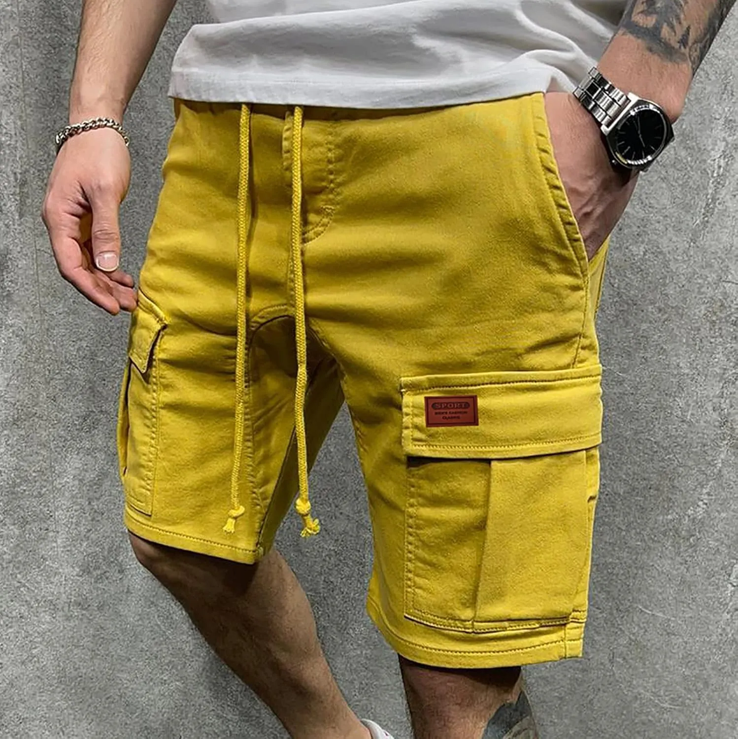 Mens Cargo Shorts Relaxed Fit Multi Pocket Cotton Twill Work Shorts Drawstring Casual Shorts Outdoor Hiking Shorts