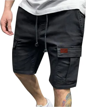 Mens Cargo Shorts Relaxed Fit Multi Pocket Cotton Twill Work Shorts Drawstring Casual Shorts Outdoor Hiking Shorts