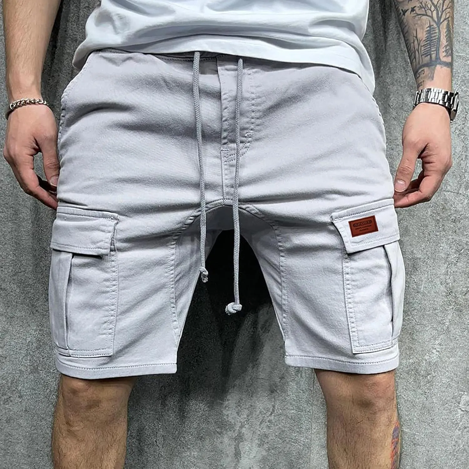 Mens Cargo Shorts Relaxed Fit Multi Pocket Cotton Twill Work Shorts Drawstring Casual Shorts Outdoor Hiking Shorts