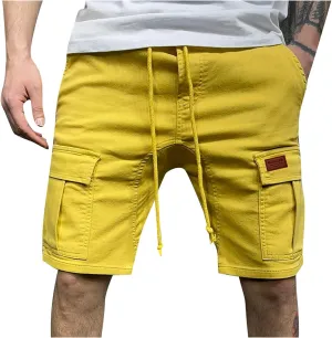 Mens Cargo Shorts Relaxed Fit Multi Pocket Cotton Twill Work Shorts Drawstring Casual Shorts Outdoor Hiking Shorts