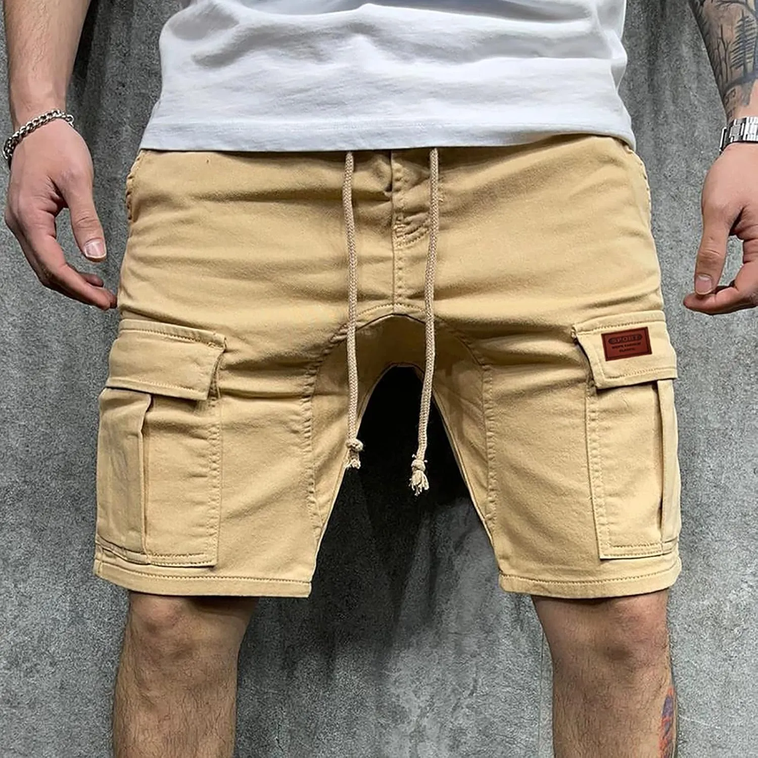 Mens Cargo Shorts Relaxed Fit Multi Pocket Cotton Twill Work Shorts Drawstring Casual Shorts Outdoor Hiking Shorts