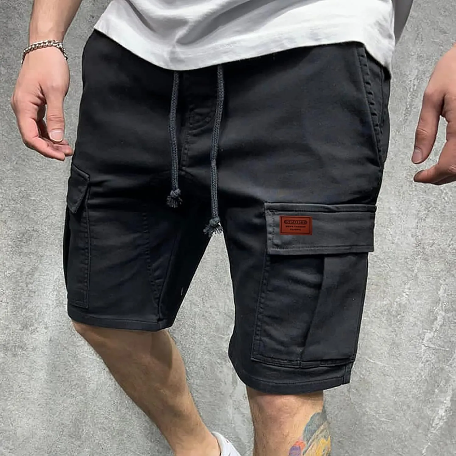 Mens Cargo Shorts Relaxed Fit Multi Pocket Cotton Twill Work Shorts Drawstring Casual Shorts Outdoor Hiking Shorts