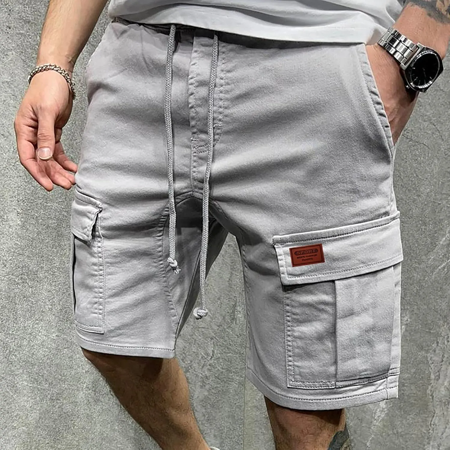 Mens Cargo Shorts Relaxed Fit Multi Pocket Cotton Twill Work Shorts Drawstring Casual Shorts Outdoor Hiking Shorts