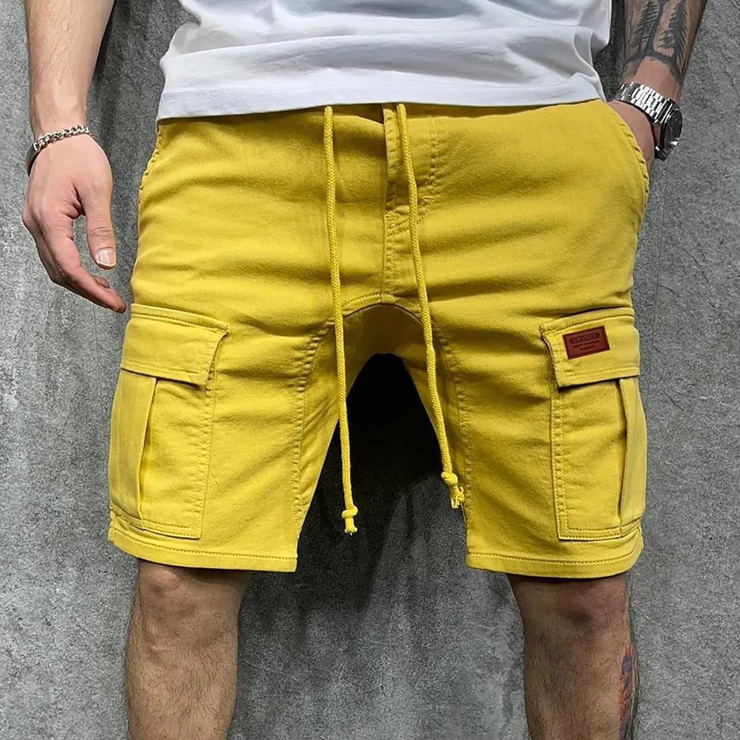 Mens Cargo Shorts Relaxed Fit Multi Pocket Cotton Twill Work Shorts Drawstring Casual Shorts Outdoor Hiking Shorts