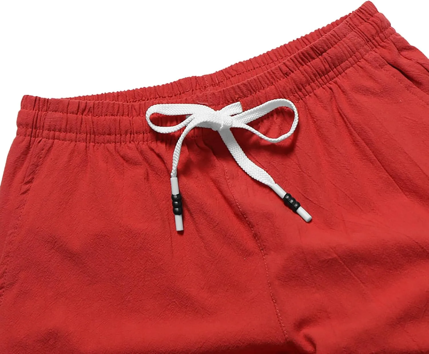 Men's Casual Cotton Linen Shorts Flat Front Trendy Drawstring Beach Shorts Lightweight Stretch Waistband Shorts with Pockets