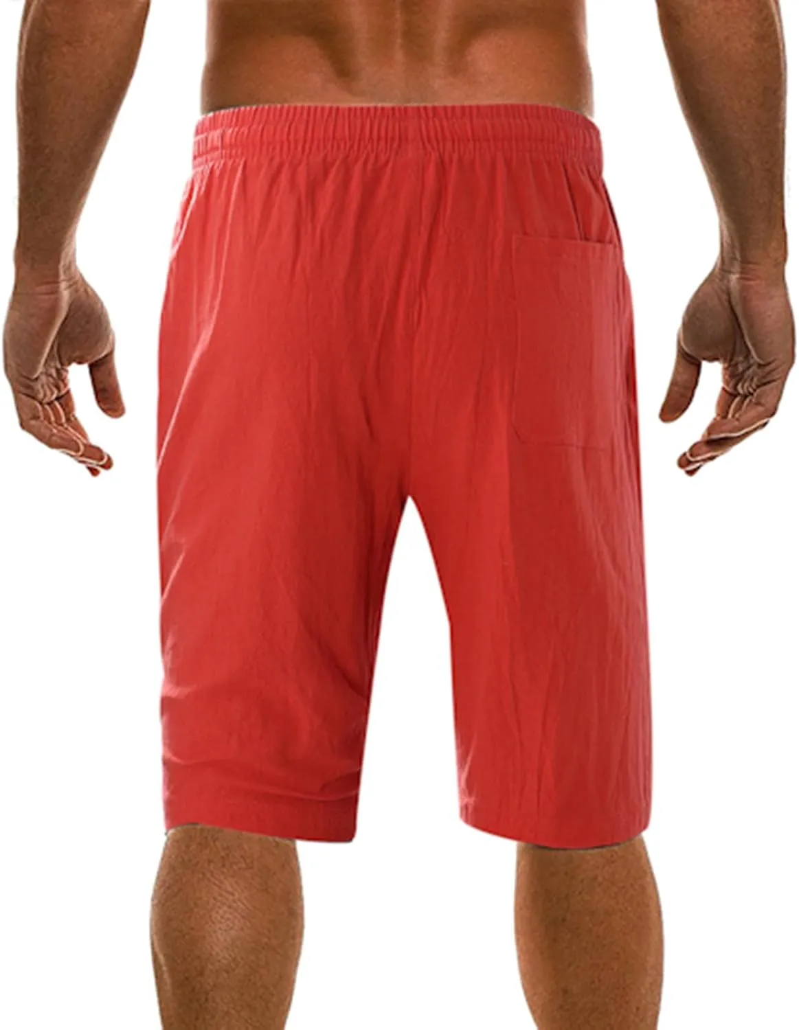 Men's Casual Cotton Linen Shorts Flat Front Trendy Drawstring Beach Shorts Lightweight Stretch Waistband Shorts with Pockets